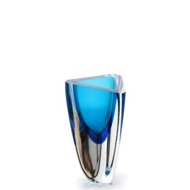 Glass Vase Triangle Model 3 Bicolor Green with Aquamarine Murano Style Art Glass