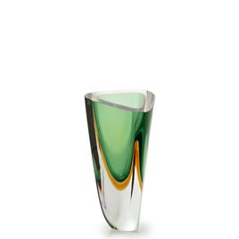 Glass Vase Triangle Model 3 Bicolor Green with Amber Murano Style Art Glass