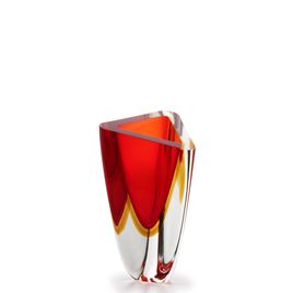 Glass Vase Triangle Model 3 Bicolor Red with Amber Murano Style Art Glass