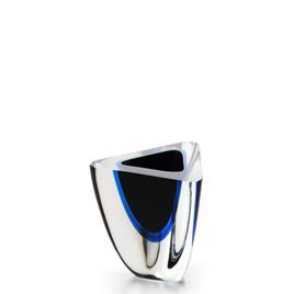 Glass Vase Triangle Model 4 Bicolor Black with Aquamarine Murano Style Art Glass