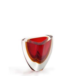 Glass Vase Triangle Model 4 Bicolor Red with Amber Murano Style Art Glass