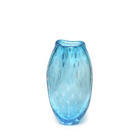 Small Glass Vase Roca Model 2 Bubble Effect Aquamarine with Gold Leaves Murano Style Art Glass
