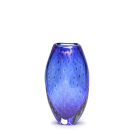 Small Glass Vase Roca Model 2 Bubble Effect Blue with Gold Leaves Murano Style Art Glass