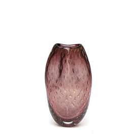 Small Glass Vase Roca Model 2 Bubble Effect Purple with Gold Leaves Murano Style Art Glass