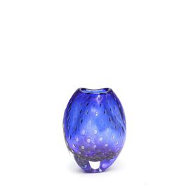 Small Glass Vase Roca Model 3 Bubble Effect Blue with Gold Leaves Murano Style Art Glass