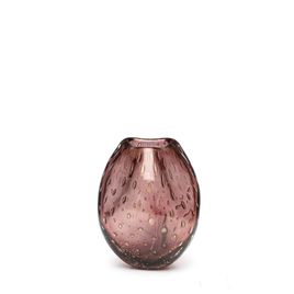 Small Glass Vase Roca Model 3 Bubble Effect Purple with Gold Leaves Murano Style Art Glass
