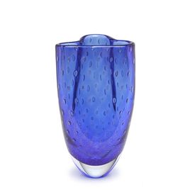Clover Glass Vase Model 2 Bubble Effect Blue with Gold Murano Style Art Glass