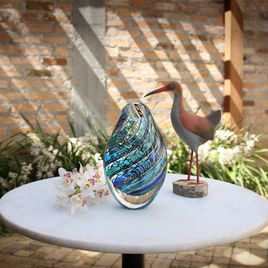 Low Drop Glass Vase Twisted Hippie Blue and Green Murano Style Art Glass