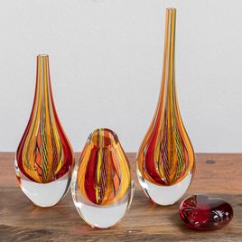 Small Low Drop Glass Vase Hippie Red, Orange and Yellow Murano Style Art Glass