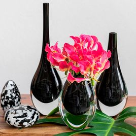 Small Low Drop Glass Vase Black Murano Style Art Glass
