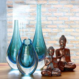 Small Medium Drop Glass Vase Aquamarine with Gold Murano Style Art Glass