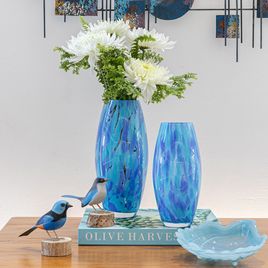 Glass Vase Olive Large Multicolor Blue and Aquamarine Murano Style Art Glass