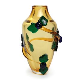 Floral Amber Vase with Applications