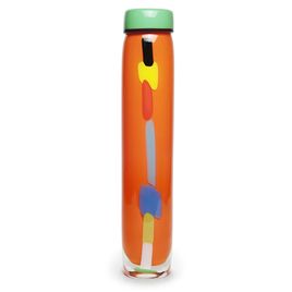 Orange and Milky Green Cylindrical Vase with Vertical Shavings