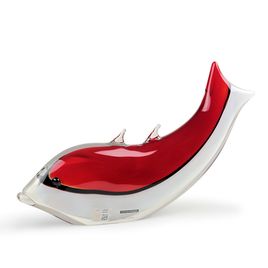 Red and White Fish Sculpture by Murano
