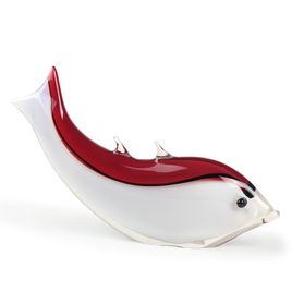 Red and White Fish Sculpture by Murano