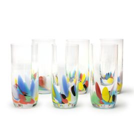 Set of 6 Long Glasses Multicolor Colored Murano Crystals Cadoro