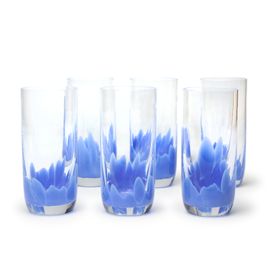 Set of 6 Long Glasses Multicolor Blue Murano Crystals Cadoro