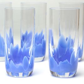 Set of 6 Long Glasses Multicolor Blue Murano Crystals Cadoro