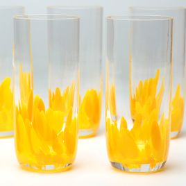 Set of 6 Long Glasses Multicolor Yellow Murano Crystals Cadoro