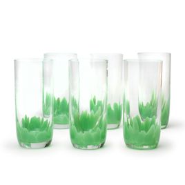 Set of 6 Long Glasses Multicolor Green Murano Crystals Cadoro