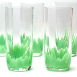 Set of 6 Long Glasses Multicolor Green Murano Crystals Cadoro