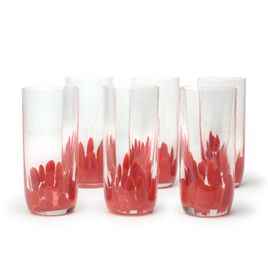 Set of 6 Long Glasses Multicolor Coral Murano Crystals Cadoro