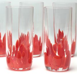 Set of 6 Long Glasses Multicolor Coral Murano Crystals Cadoro